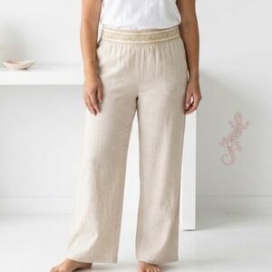 JM Collection Womens PL Petite Large Beige Gold Smocked Wide Leg Gauze Pants